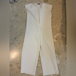 Zara Ivory Button-Front Jumpsuit